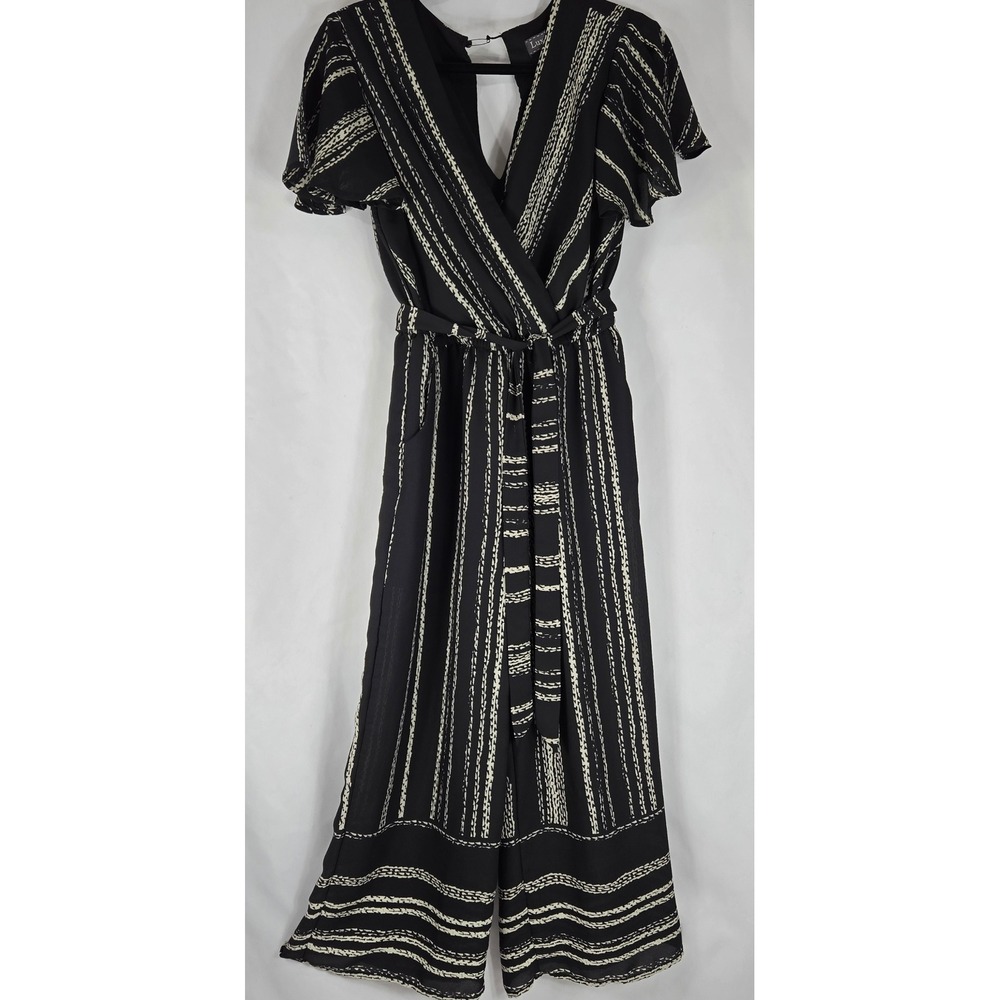 Luxology Jumpsuit Striped Wide Leg Keyhole Back Casual Black XS 70s 90sY2K‎ Boho